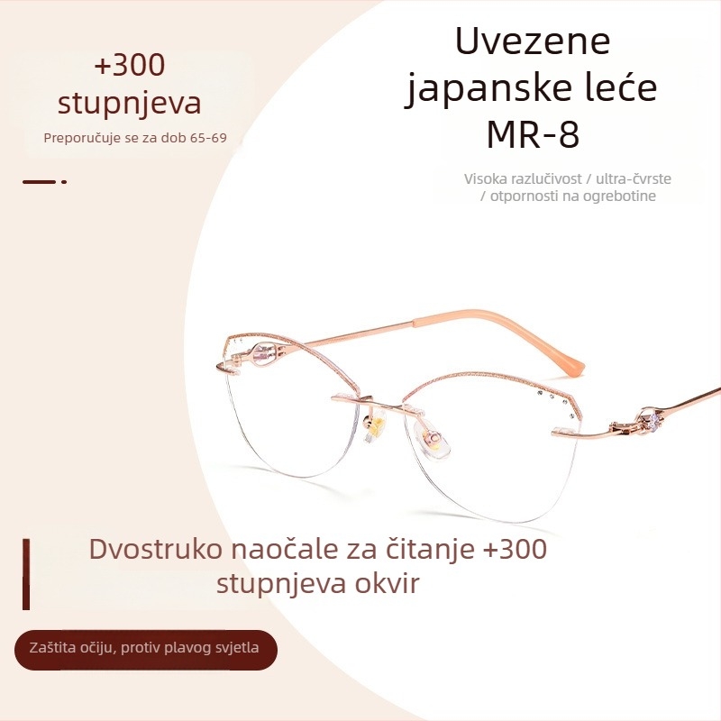 Ženske dioptrijske naočale bez okvira s metalnim okvirom, kvadratičnog oblika, akrilne leće, proljeće 2025