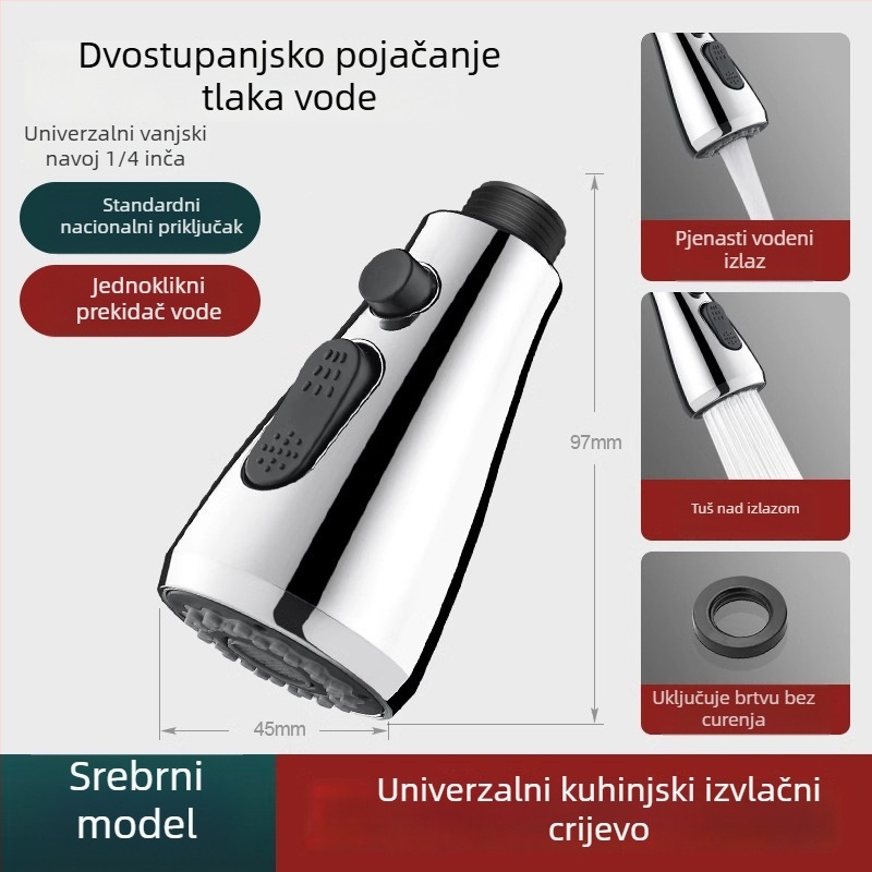 Kuhinjska slavina s izvlačnom glavom i okretljivom glavom protiv prskanja, ABS materijal, topla i hladna voda