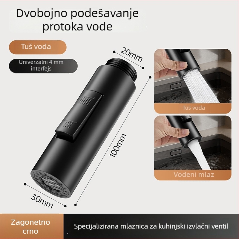 Kuhinjska slavina s izvlačnom glavom i okretljivom glavom protiv prskanja, ABS materijal, topla i hladna voda