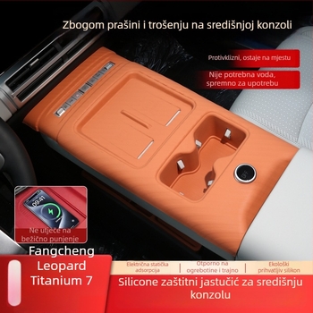 Silicijska podloga za središnju konzolu s podloškom za čašu — zaštitna prostirka za automobil (montaža statičkim naljepnicama, moguće tiskanje logotipa)