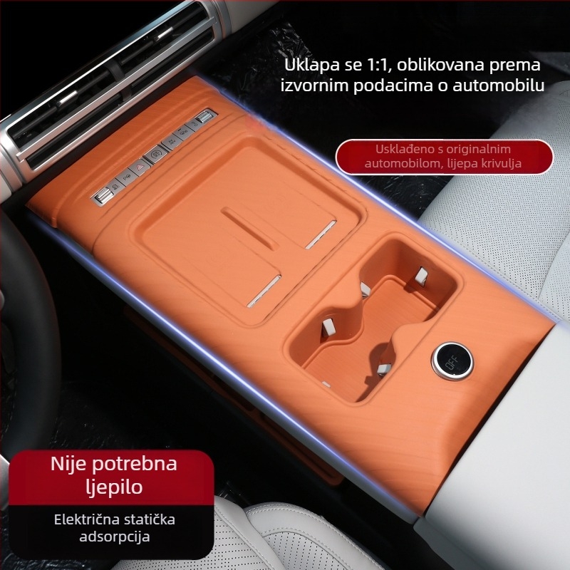 Silicijska podloga za središnju konzolu s podloškom za čašu — zaštitna prostirka za automobil (montaža statičkim naljepnicama, moguće tiskanje logotipa)