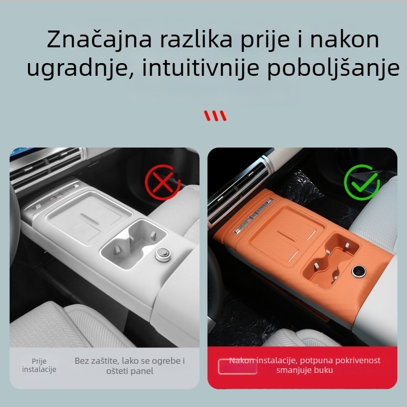 Silicijska podloga za središnju konzolu s podloškom za čašu — zaštitna prostirka za automobil (montaža statičkim naljepnicama, moguće tiskanje logotipa)