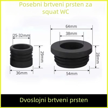 Gumeni brtvilo za kloaku u čučnju – dodatak za splaknu ventil, kompatibilan sa kutnim cijevima, za ugradnju