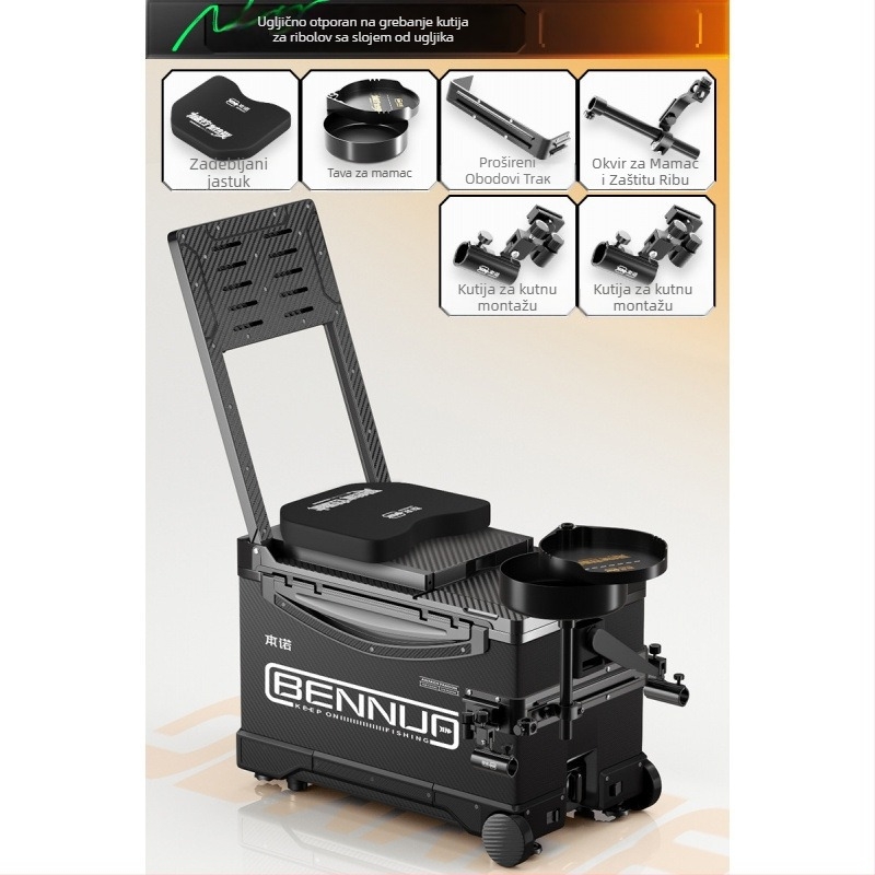 Ultra lagana kutija za ribolov, PP materijal, višenamjenski sjedalni box s podesivom nožnom platformom i kotačićima