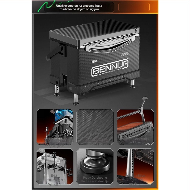 Ultra lagana kutija za ribolov, PP materijal, višenamjenski sjedalni box s podesivom nožnom platformom i kotačićima
