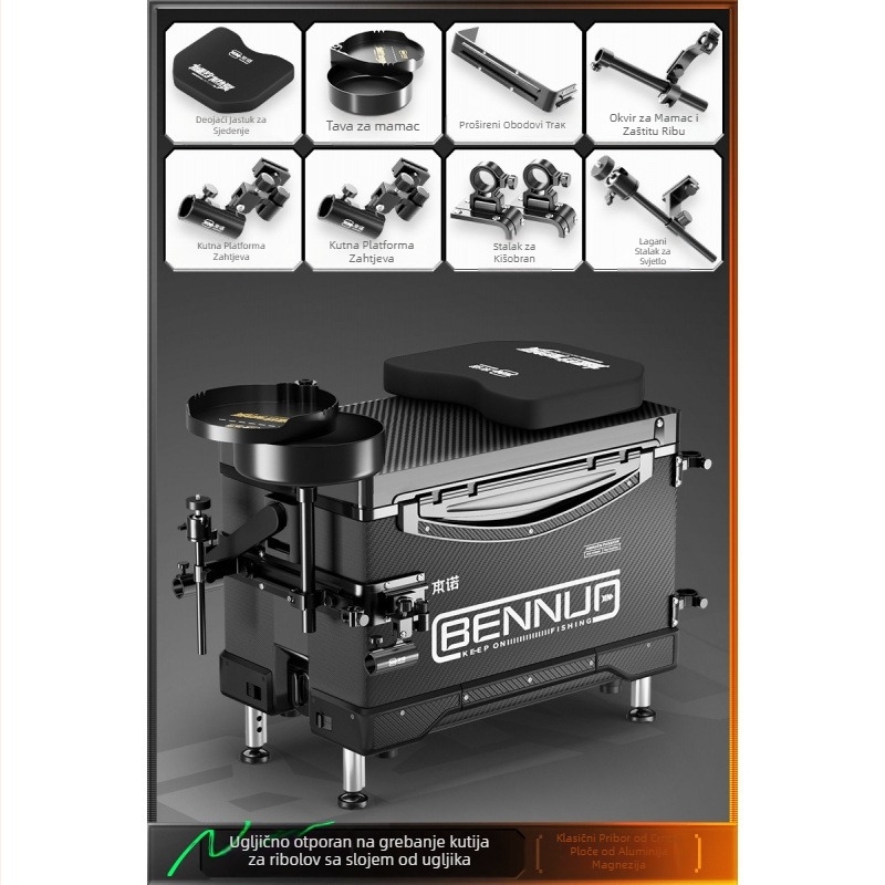 Ultra lagana kutija za ribolov, PP materijal, višenamjenski sjedalni box s podesivom nožnom platformom i kotačićima