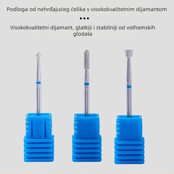Set alata za nokte – 6 dijelova dijamantnih glava za brušenje, kratka šiljata glava za završnu obradu površine noktiju, elektroplatirani nehrđajući čelik, OEM