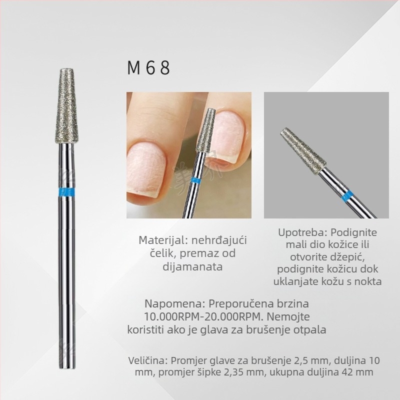 Set alata za nokte – 6 dijelova dijamantnih glava za brušenje, kratka šiljata glava za završnu obradu površine noktiju, elektroplatirani nehrđajući čelik, OEM