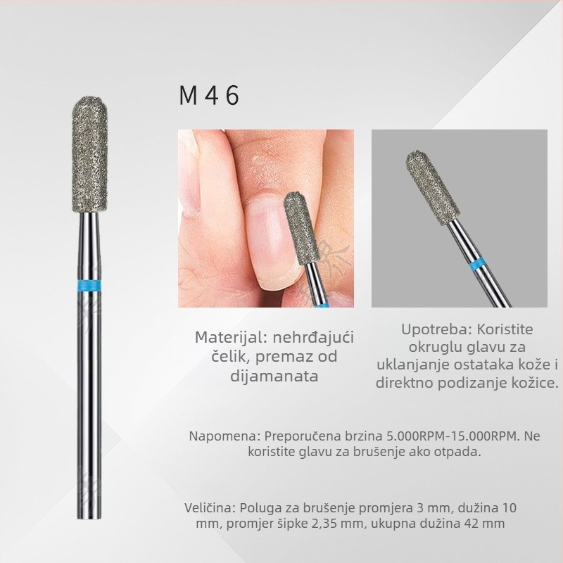 Set alata za nokte – 6 dijelova dijamantnih glava za brušenje, kratka šiljata glava za završnu obradu površine noktiju, elektroplatirani nehrđajući čelik, OEM