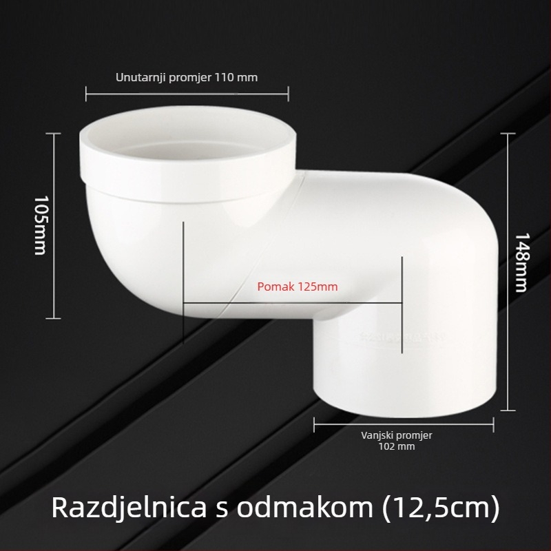 PVC spoj za WC cijev s prilagodljivim pomakom, kutni spoj za pomicanje WC-a, debljina zida 3 mm