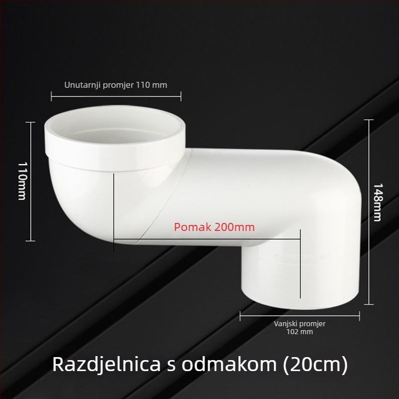 PVC spoj za WC cijev s prilagodljivim pomakom, kutni spoj za pomicanje WC-a, debljina zida 3 mm