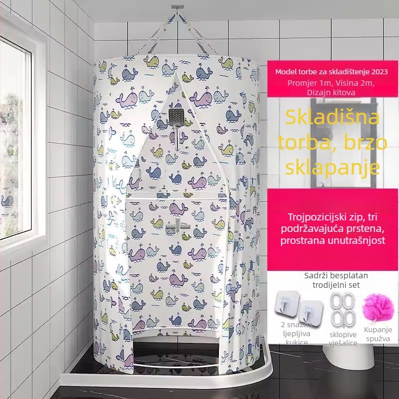 Kružni tuš šator za kupaonicu, poliester, moderan stil, japanski uzorak cartoon, prilagodba loga dostupna