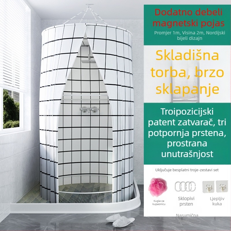 Kružni tuš šator za kupaonicu, poliester, moderan stil, japanski uzorak cartoon, prilagodba loga dostupna