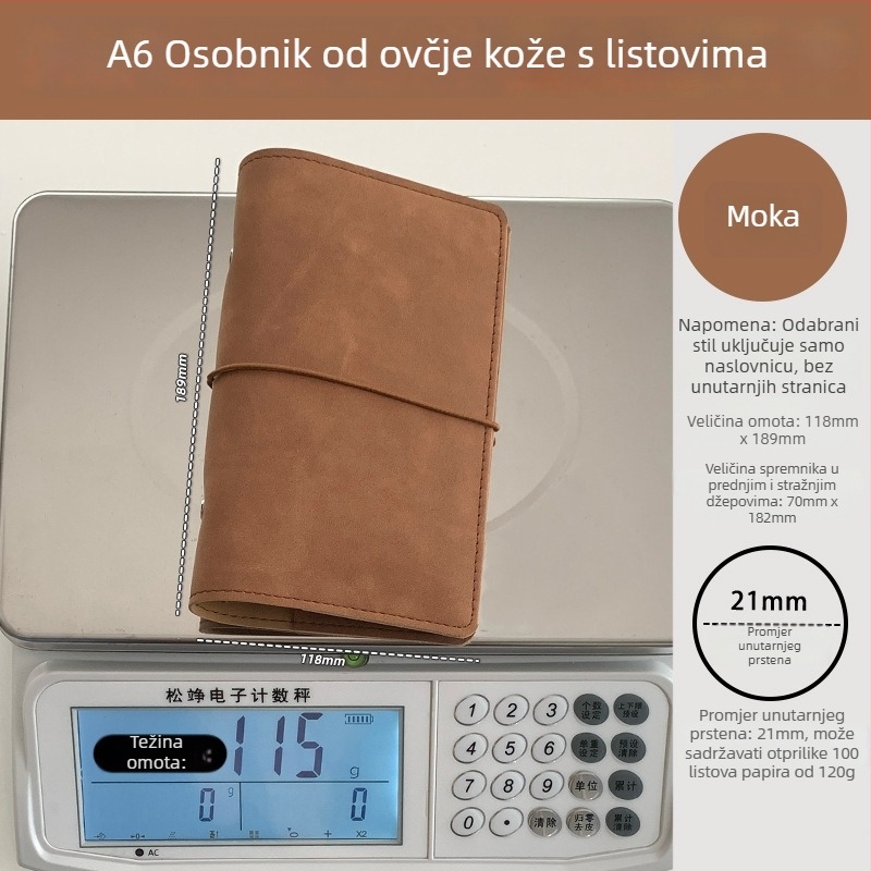 Bilježnica s razdvojenim listovima, PU ovčja koža omot, kreativni stil, Language path