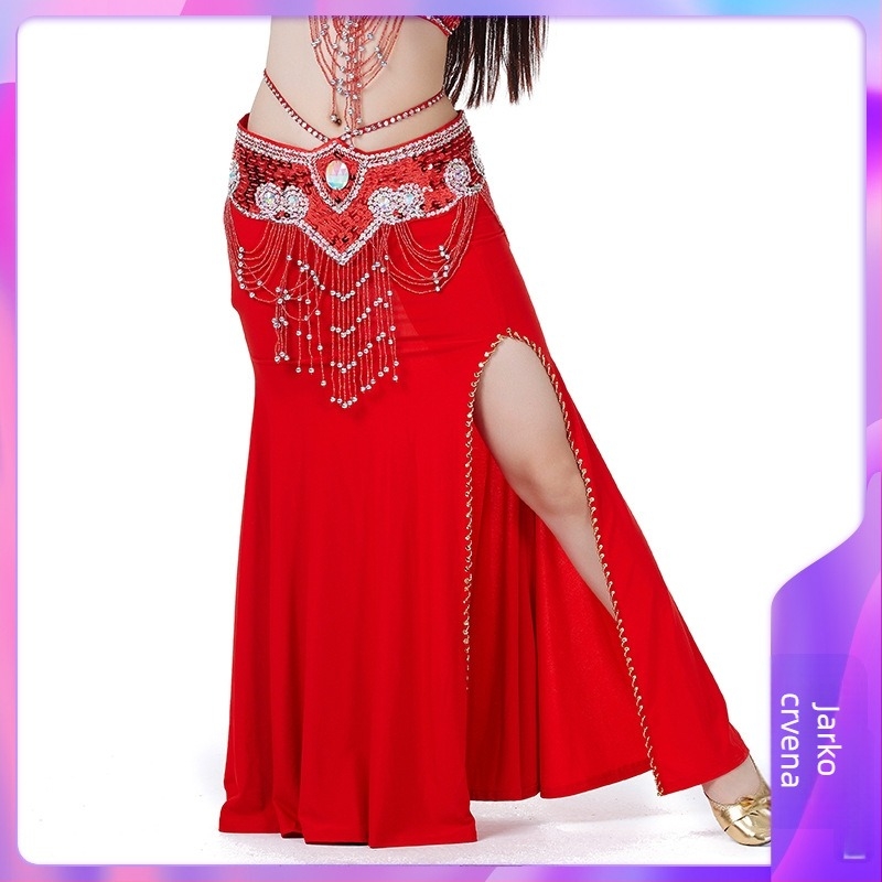 Suknja za ples trbuha s perlicama i vezom, Crystal Cotton tkanina, 100% poliester, za odrasle žene