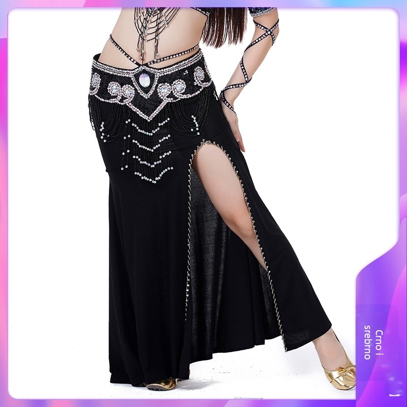 Suknja za ples trbuha s perlicama i vezom, Crystal Cotton tkanina, 100% poliester, za odrasle žene