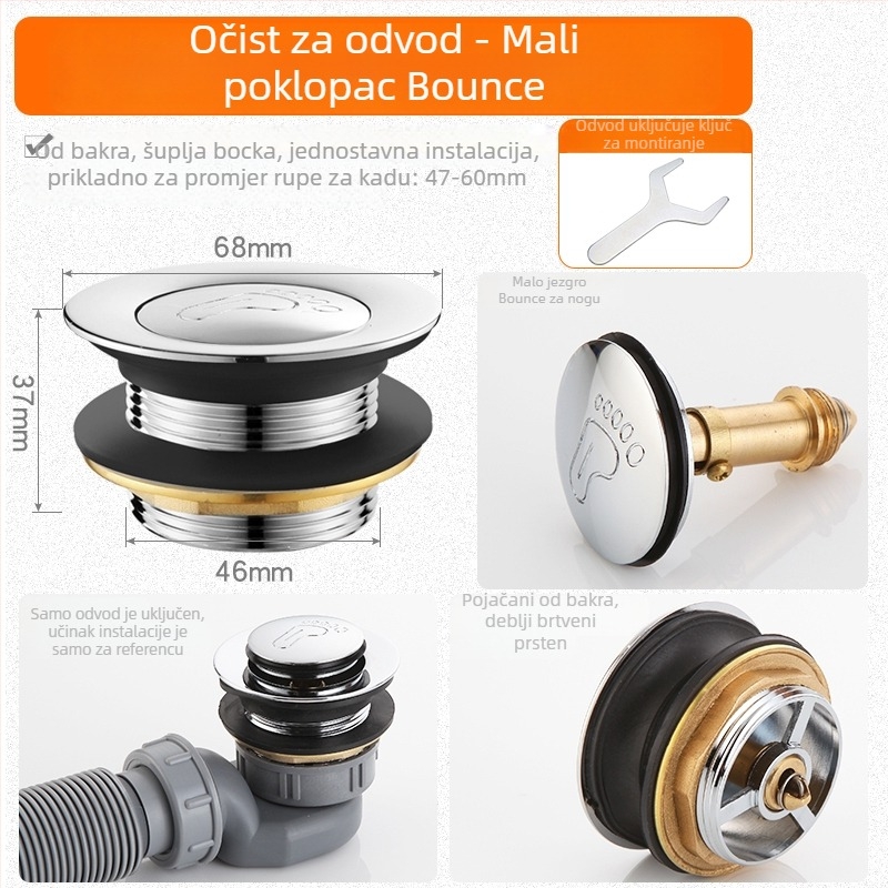 Izvlačna odvodna cijev za kadu s zaštitom od mirisa i štetnika – za kadu i tuš; CE certifikat; materijal: Drugo; broj certifikata: Drugo; ugradnja: Nije pružena