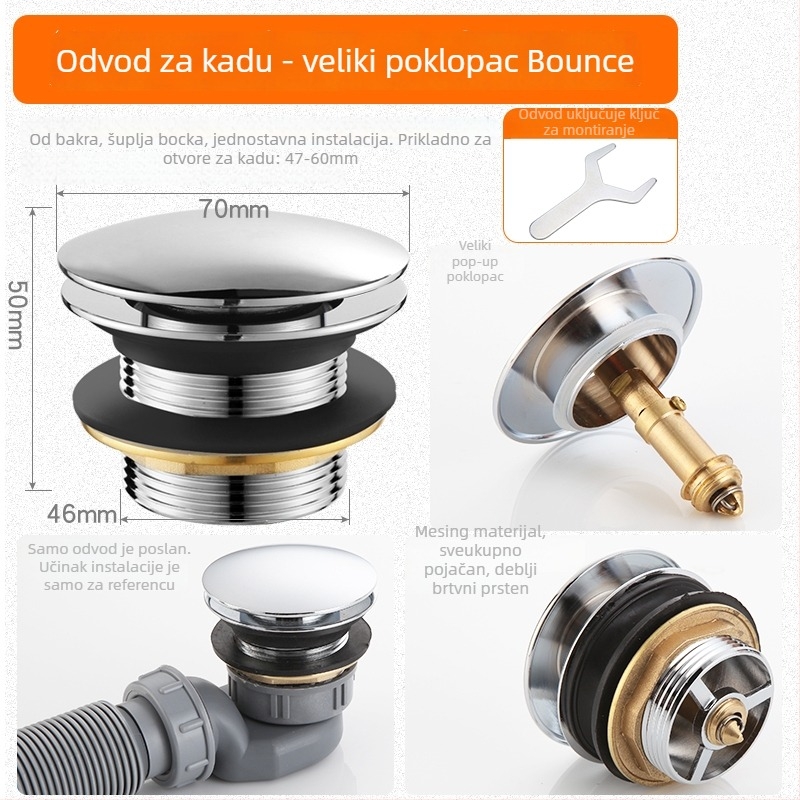 Izvlačna odvodna cijev za kadu s zaštitom od mirisa i štetnika – za kadu i tuš; CE certifikat; materijal: Drugo; broj certifikata: Drugo; ugradnja: Nije pružena