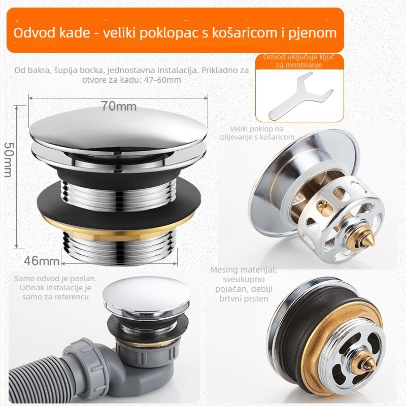 Izvlačna odvodna cijev za kadu s zaštitom od mirisa i štetnika – za kadu i tuš; CE certifikat; materijal: Drugo; broj certifikata: Drugo; ugradnja: Nije pružena