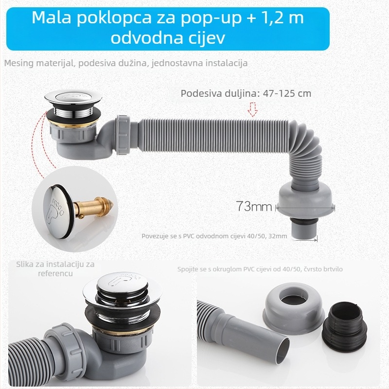 Izvlačna odvodna cijev za kadu s zaštitom od mirisa i štetnika – za kadu i tuš; CE certifikat; materijal: Drugo; broj certifikata: Drugo; ugradnja: Nije pružena