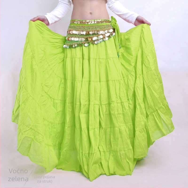 Suknja Belly Dance s punim zamahom – Boemski Tribal Scenski Kostim, Vanjski sloj od lana s najlonskom podstavom, Za odrasle žene, Moderni ples