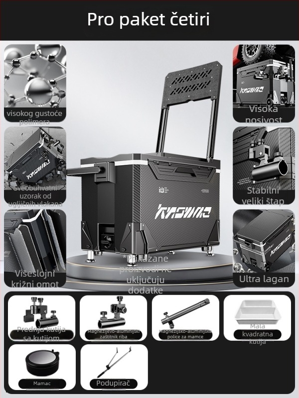 Kutija za ribolov – puni set, višefunkcionalna s kotačićima, PP materijal, kapacitet <9 L