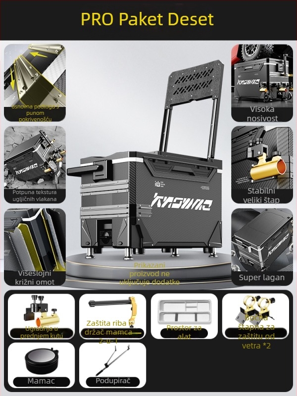 Kutija za ribolov – puni set, višefunkcionalna s kotačićima, PP materijal, kapacitet <9 L