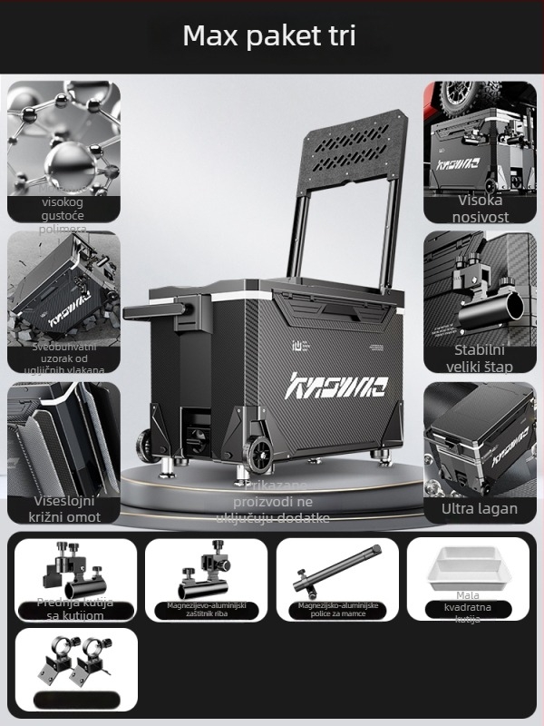 Kutija za ribolov – puni set, višefunkcionalna s kotačićima, PP materijal, kapacitet <9 L