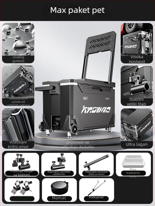 Kutija za ribolov – puni set, višefunkcionalna s kotačićima, PP materijal, kapacitet <9 L