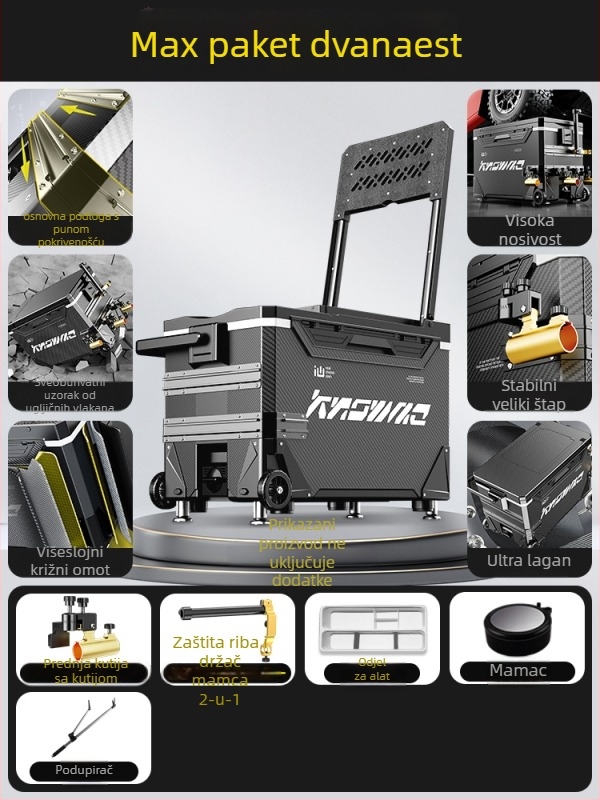 Kutija za ribolov – puni set, višefunkcionalna s kotačićima, PP materijal, kapacitet <9 L