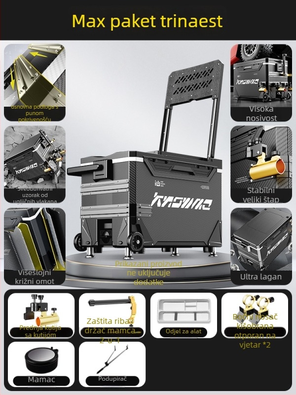 Kutija za ribolov – puni set, višefunkcionalna s kotačićima, PP materijal, kapacitet <9 L