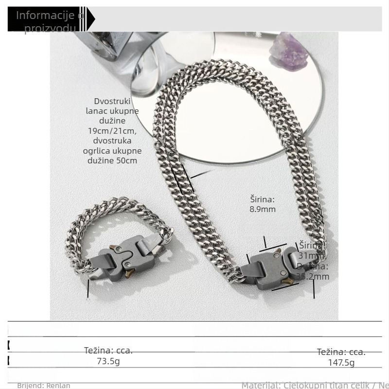 Unisex metalna narukvica s kopčom, kubanska lanac, elektroplating, hip-hop stil, geometrijski dizajn (materijal: titan čelik; obrada: elektroplatiranje; težina: 73,5 g)