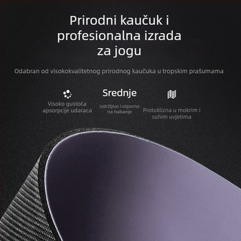 Joga podloga od PU prirodnog kaučuka, protuklizna, debljina 5 mm, težina 2,9 kg, s integriranom linijom vodilicom.