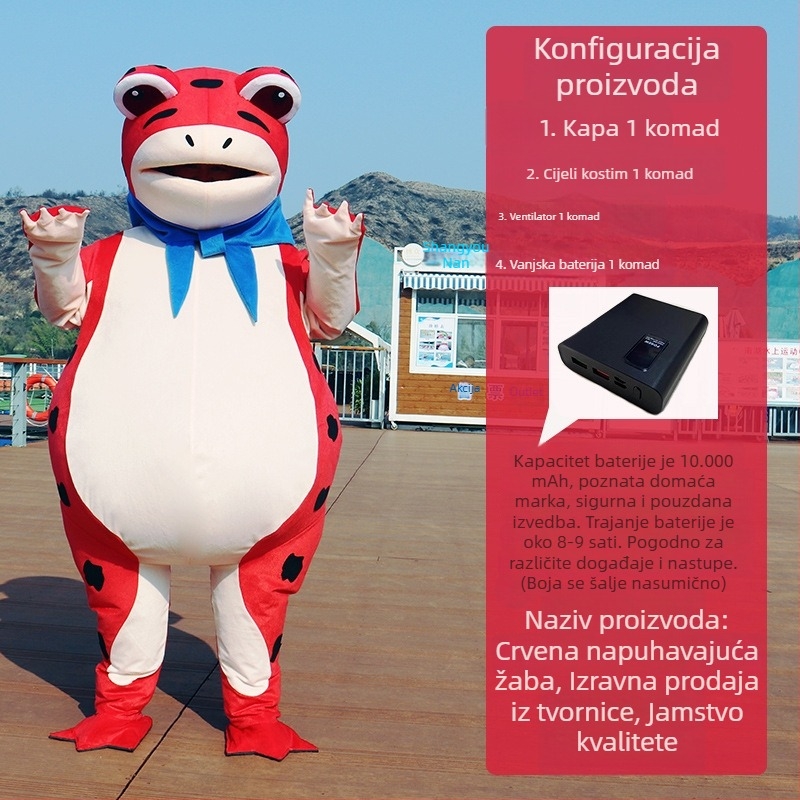 Naduvani kostim žabe lutke za nastupe — crtani cosplay, akrilna tkanina, sadržaj 95%+, muškarac, ljeto 2022