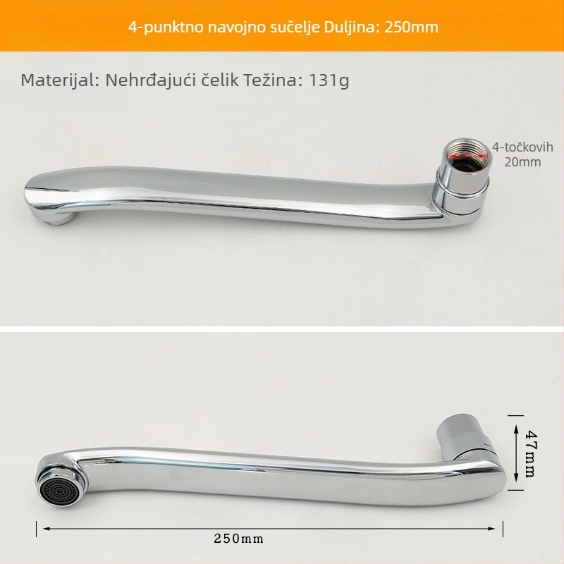 Kuhinjski tuš slavina s troputnim dijeliteljem, spoj 1 na 2, 6° rotirajuće vodovodne cijevi, cijeli bakreni jezgreni ventil, elektroplakirani završni premaz