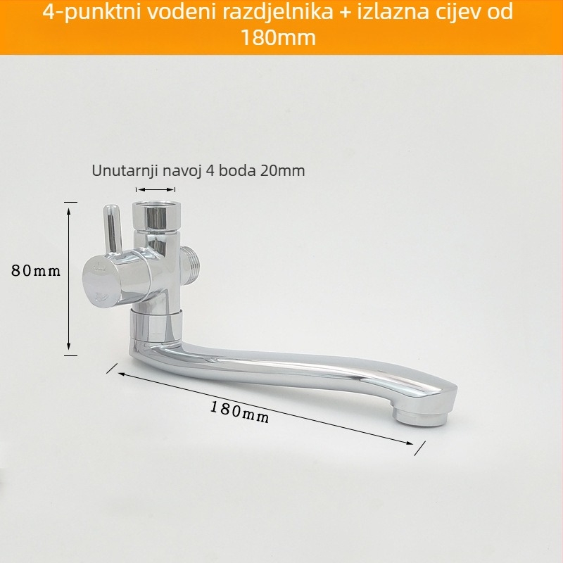 Kuhinjski tuš slavina s troputnim dijeliteljem, spoj 1 na 2, 6° rotirajuće vodovodne cijevi, cijeli bakreni jezgreni ventil, elektroplakirani završni premaz