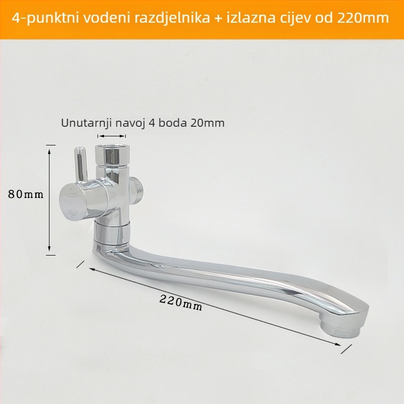 Kuhinjski tuš slavina s troputnim dijeliteljem, spoj 1 na 2, 6° rotirajuće vodovodne cijevi, cijeli bakreni jezgreni ventil, elektroplakirani završni premaz