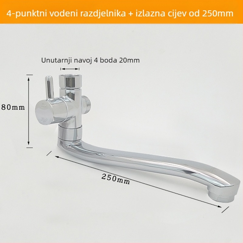 Kuhinjski tuš slavina s troputnim dijeliteljem, spoj 1 na 2, 6° rotirajuće vodovodne cijevi, cijeli bakreni jezgreni ventil, elektroplakirani završni premaz