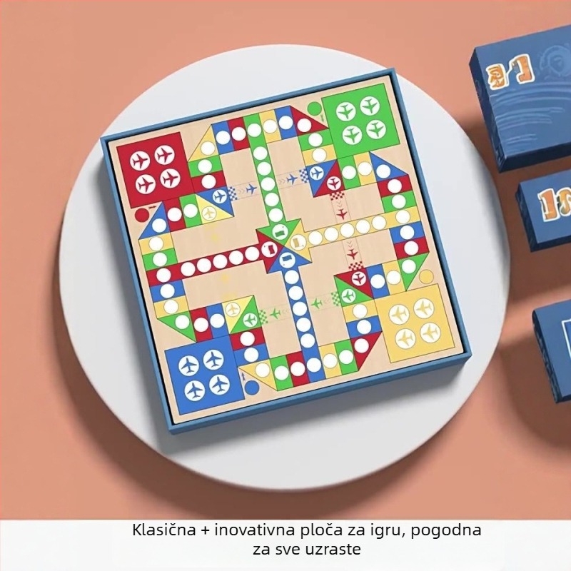 Dječja stolna igra: 10-u-1 višenamjenska ploča za šah s pohranom, dvostrana ploča za dame, letajući šah i šah — od plastike; uzrast 4–14; šareno pakiranje; Chengke Toys