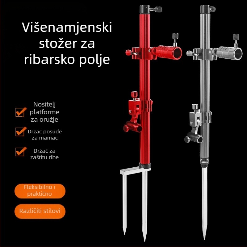 Huiyu Barn Prijenosni aluminijski držač za ribolov s ladicom za mamce i zemljanim držačem štapa