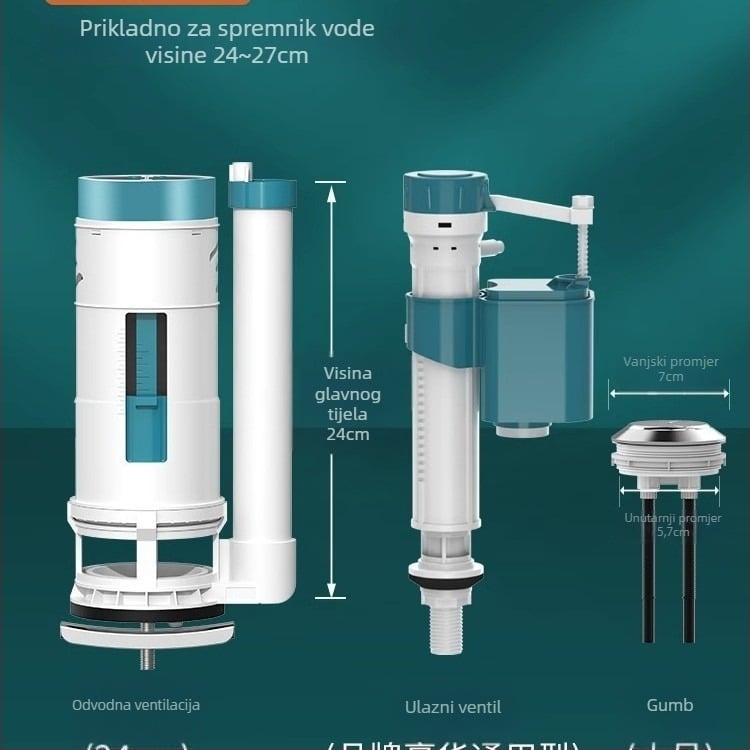 Dodatna oprema za spremnik za WC — ventil za dovod vode, ventil za ispuštanje, plutajući ventil, set od 3 komada; Marka Junmai; Materijal: formaldehid; Stil: moderni minimalizam; Način upotrebe: dvostruki pritisak