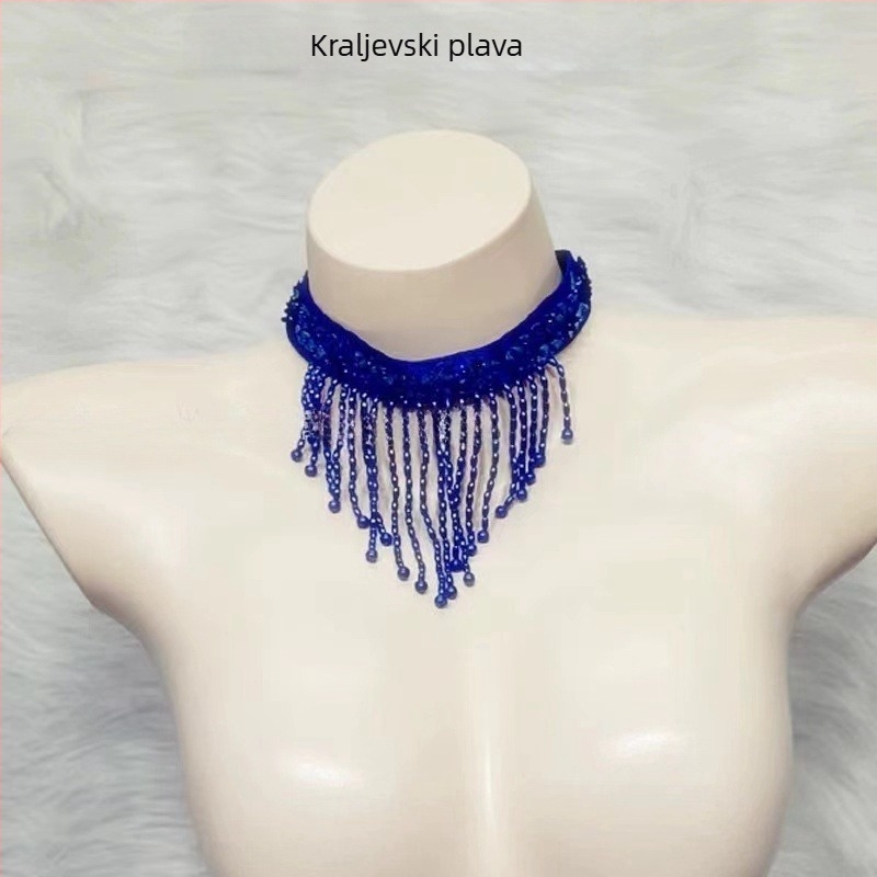 Kostim za ples trbuha s ručno ukrašenim grudnjakom i resicama, trodjelni set, unisex, tkanina Spandex, proljeće 2025