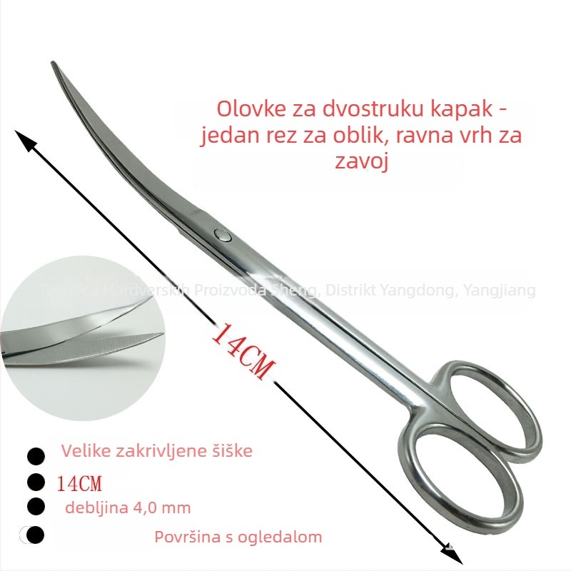 Škare za oblikovanje obrva, zakrivljene, nehrđajući čelik, oštar vrh