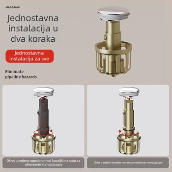 Univerzalni odvod vode za umivaonik s gumbastim poklopcem i pokretnim jezgrom – mesing, moderni minimalistički stil