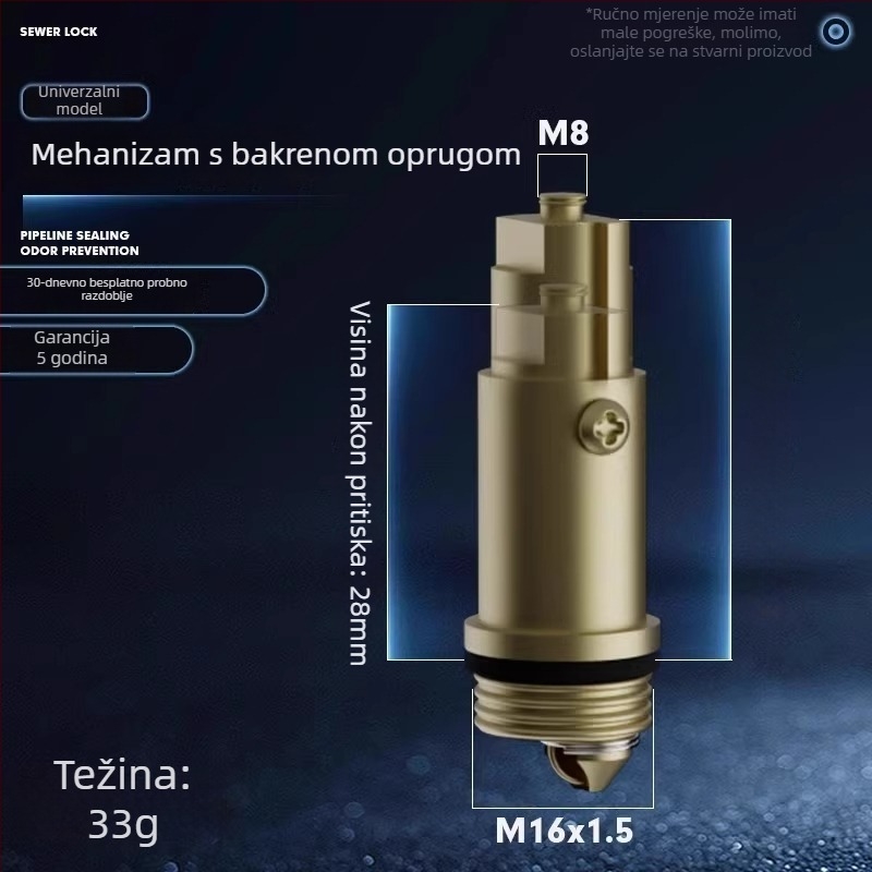 Univerzalni odvod vode za umivaonik s gumbastim poklopcem i pokretnim jezgrom – mesing, moderni minimalistički stil