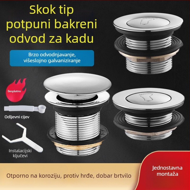 Čep odvod kade s pedalskim mehanizmom, TPE materijal, dodatak za odvod u kupaonici