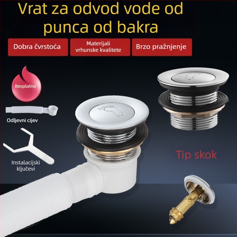 Čep odvod kade s pedalskim mehanizmom, TPE materijal, dodatak za odvod u kupaonici