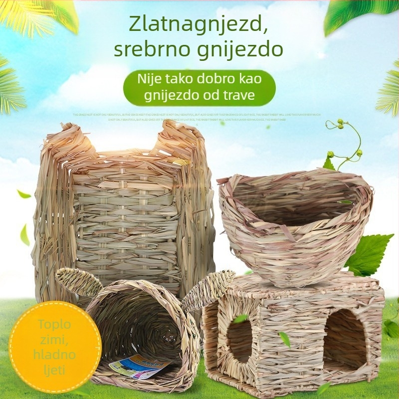 Slamnato gnijezdo i kućica za mala životinja — Materijal: slama; Podrijetlo: Guangdong; Bez uvoza; Licencirana privatna oznaka; Kategorija proizvoda: Sedalna podložka, Kavez, Kućica, Gnijezdo za kućne ljubimce