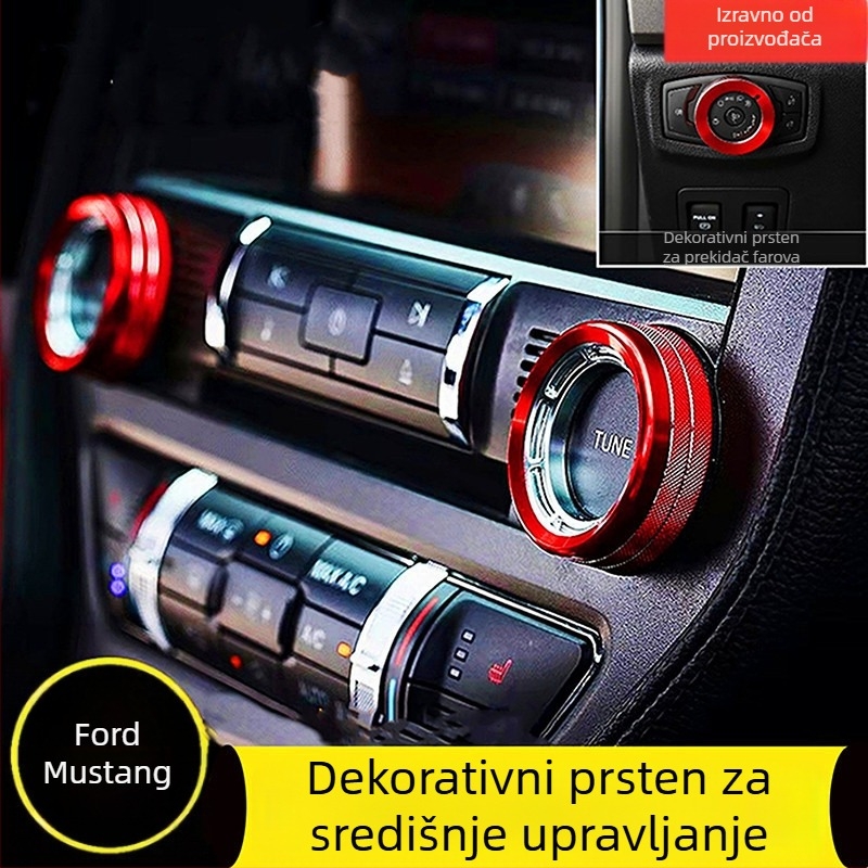 Dekorativni prsten za srednju konzolu i gumb klimatizacije Mustanga, aluminijska legura, model FTym, kompatibilan s 2015–2020