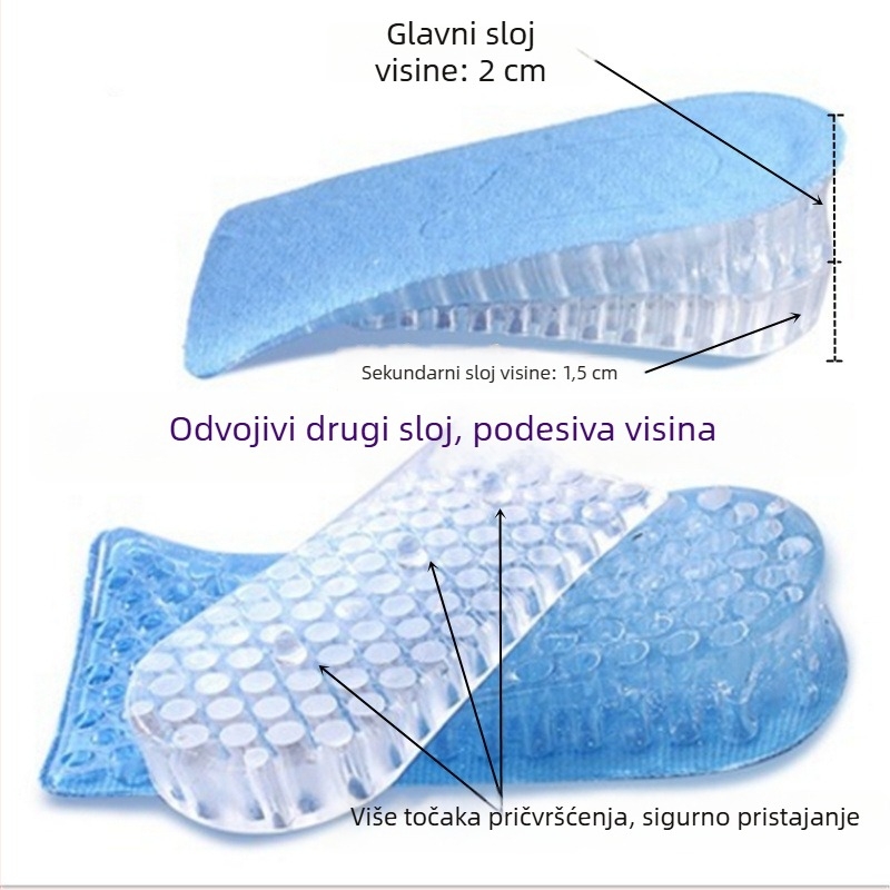 Silicijske vložke za povećanje visine, nevidljive, prozračne s mrežastom strukturom, model zgdqk01, za muškarce i žene, pogodné za kožne cipele, čizme, casual i sportske cipele
